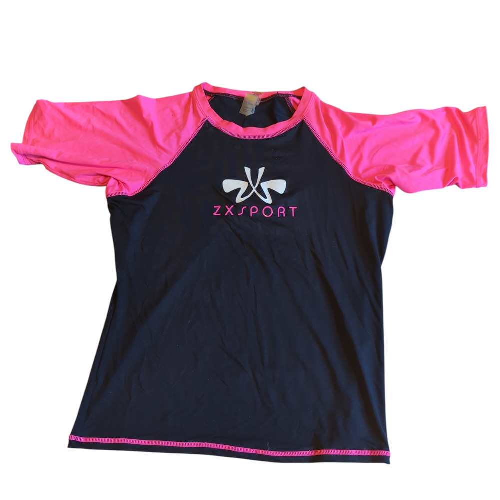 ZX SPORT Black Pink Rash Guard Half Sleeve Swim Top Size XL FLAW